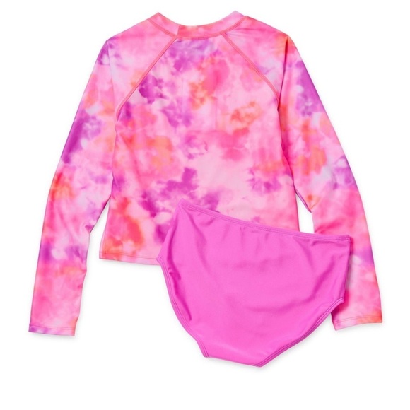 Thereabouts Girls' Pink Tie-Dye Rash Guard 2 Piece Bathing Suit Set - Picture 4 of 11